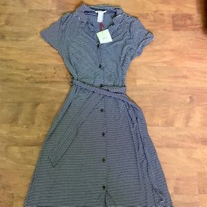 Navy and white striped button up dress size small